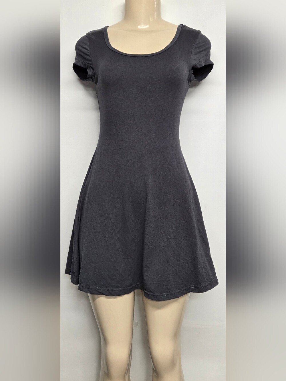 Hot Kiss S Gray Mini Dress A Line Stretch Cap Sleeve Pullover